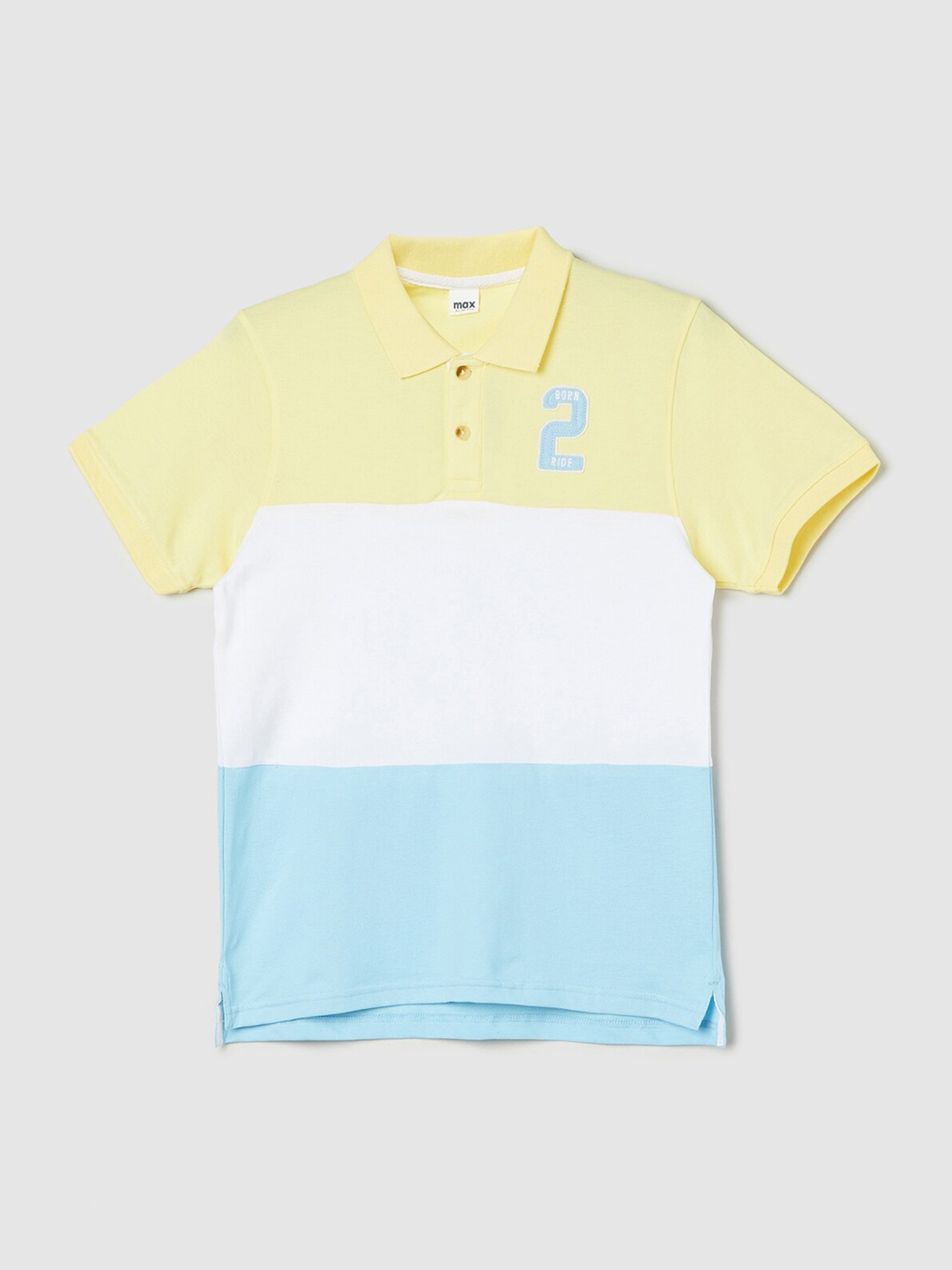 

max Boys Colourblocked Polo Collar Pure Cotton T-shirt, Yellow