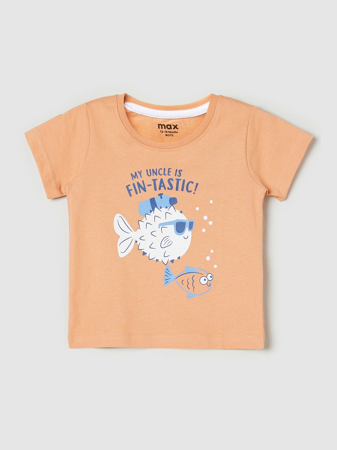 

max Boys Graphic Printed Pure Cotton T-shirt, Orange