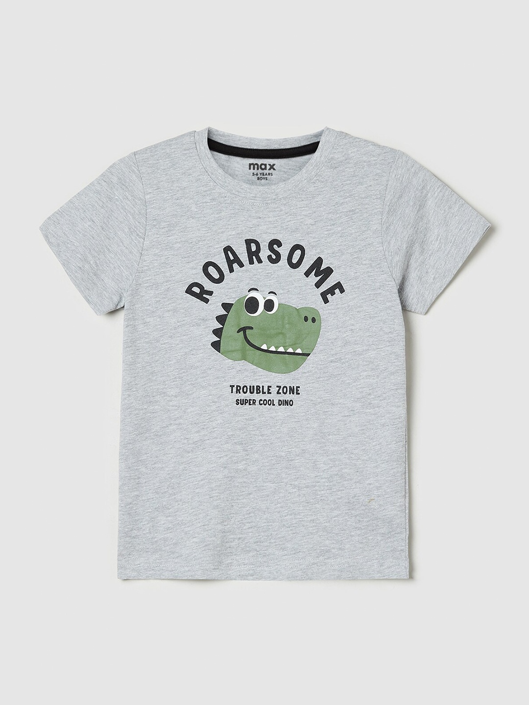 

max Boys Typography Printed Casual T-shirt, Grey