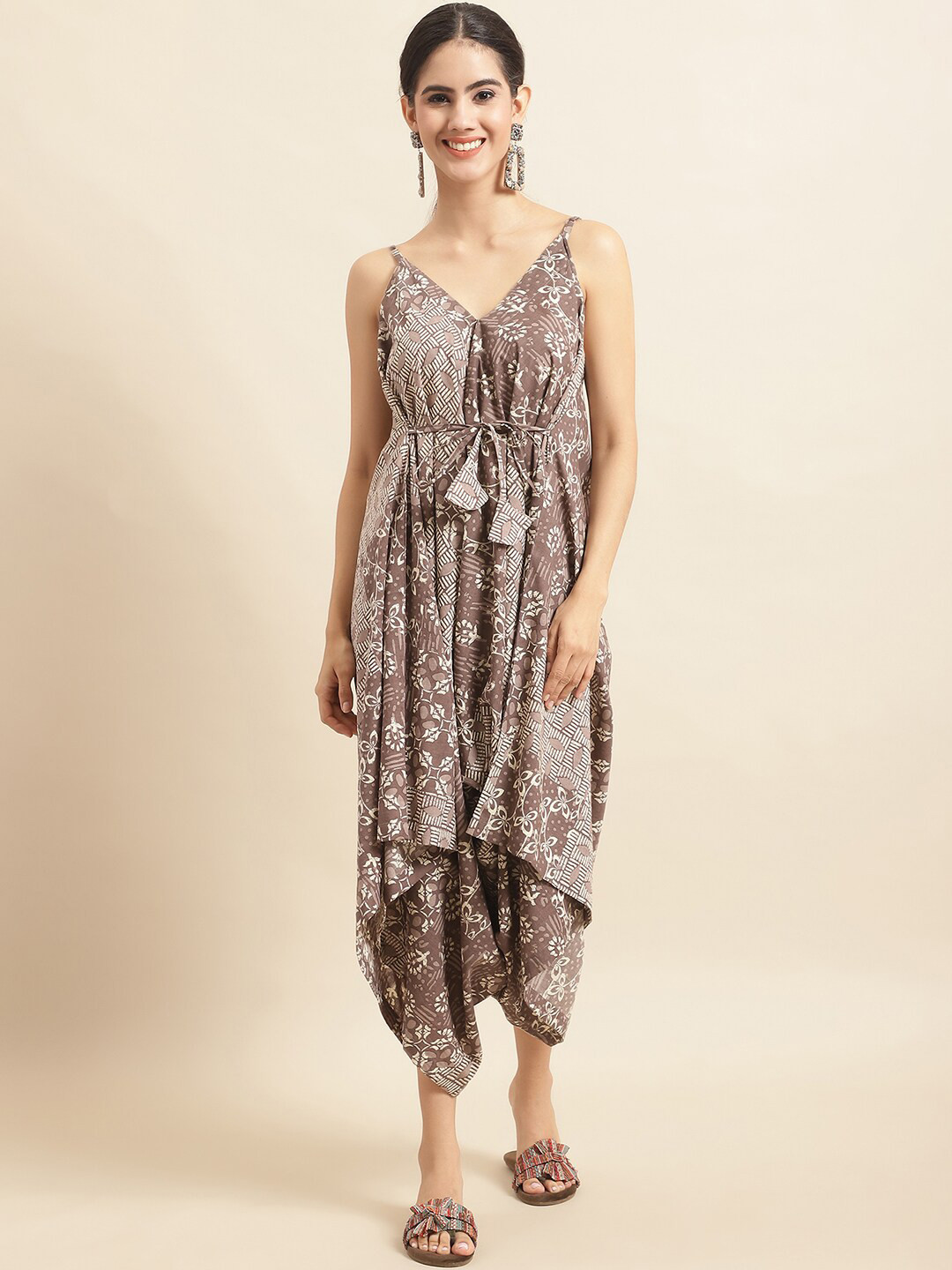 

Sangria Brown Ethnic Motifs Printed Cotton Jumpsuit