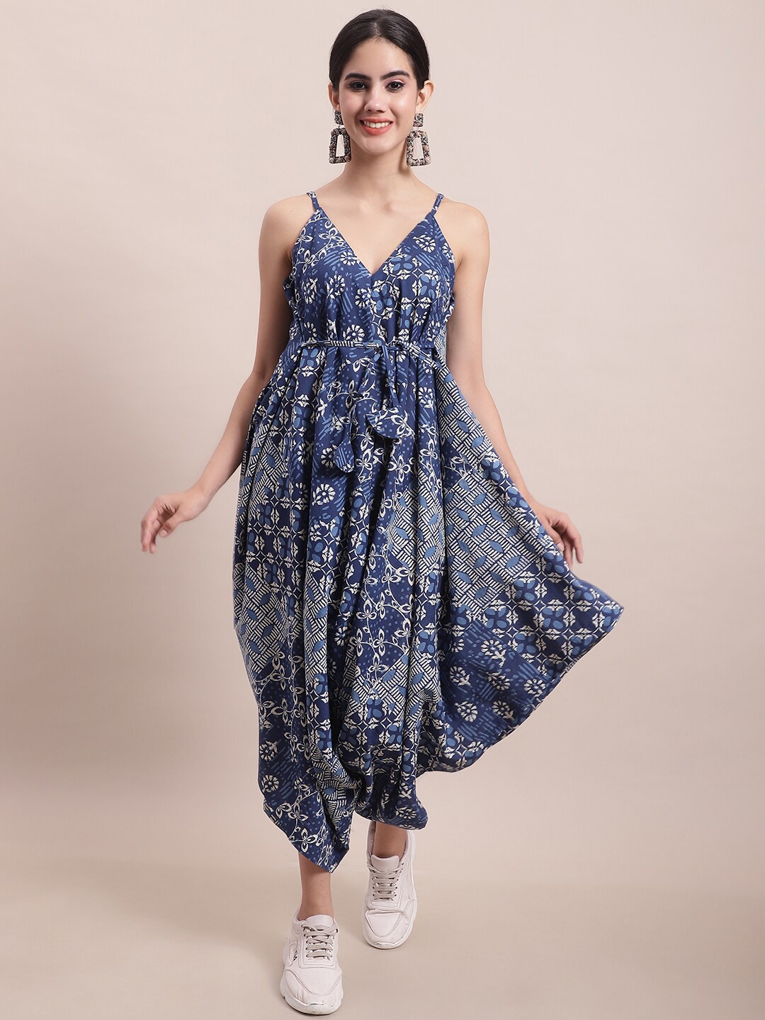 

Sangria Blue Ethnic Motifs Printed Cotton Jumpsuit