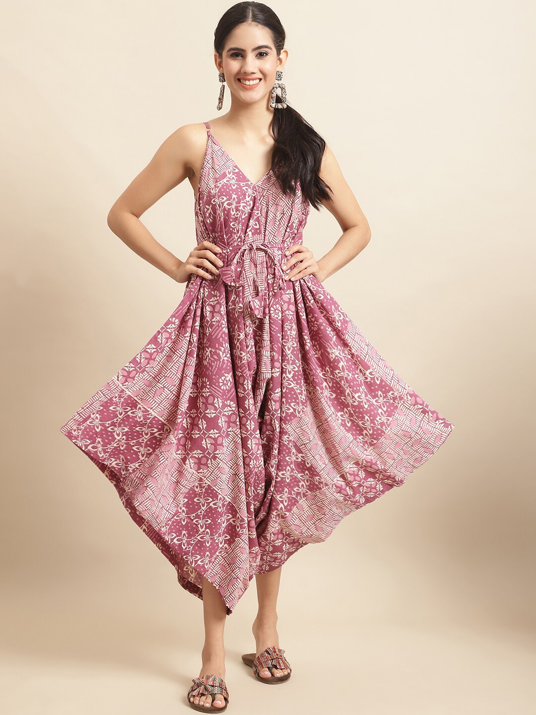 

KALINI Printed Cotton Culotte Jumpsuit, Pink