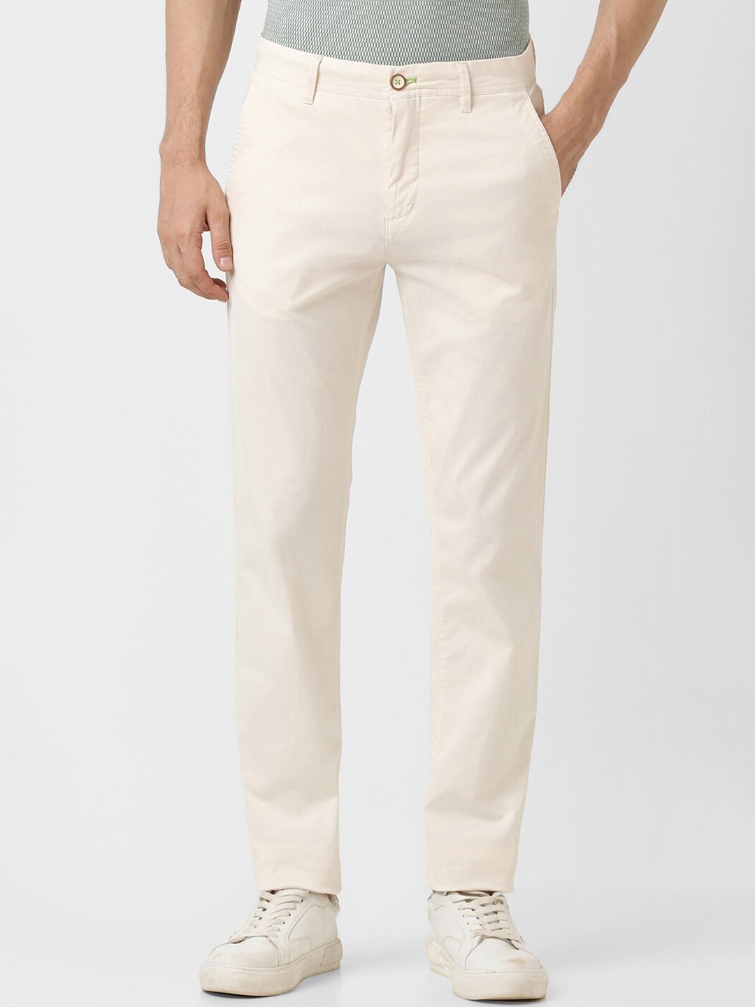 

Peter England Better Jeans Company Men Slim Fit Trousers, Cream