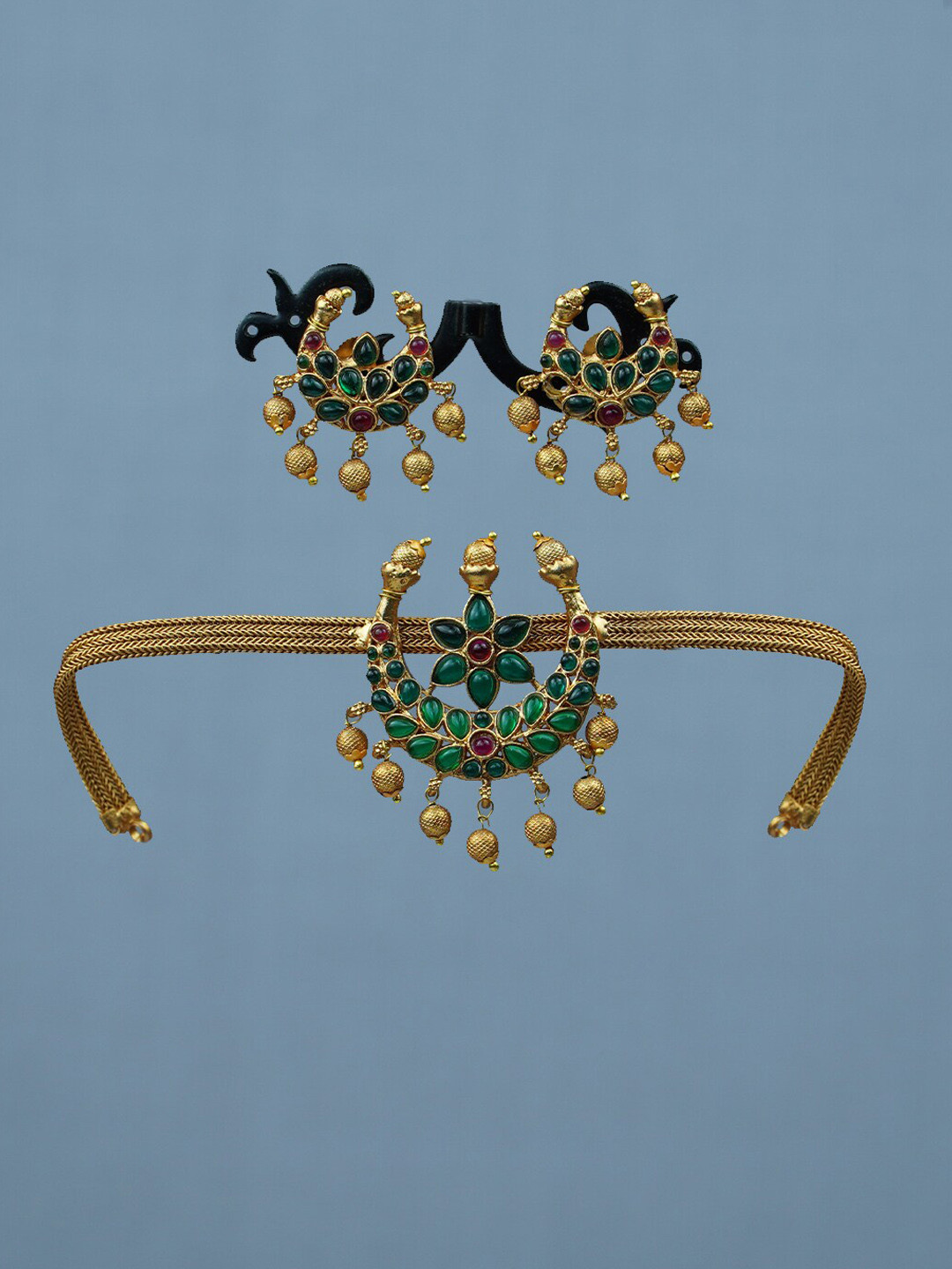 

Diksha collection Gold-Plated Stone-Studded Jewellery Set