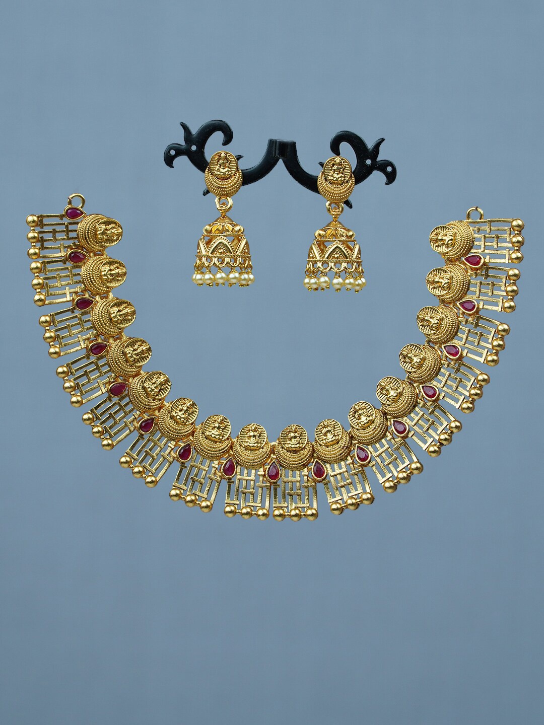 

Diksha collection Gold-Plated Stone-Studded Jewellery Set