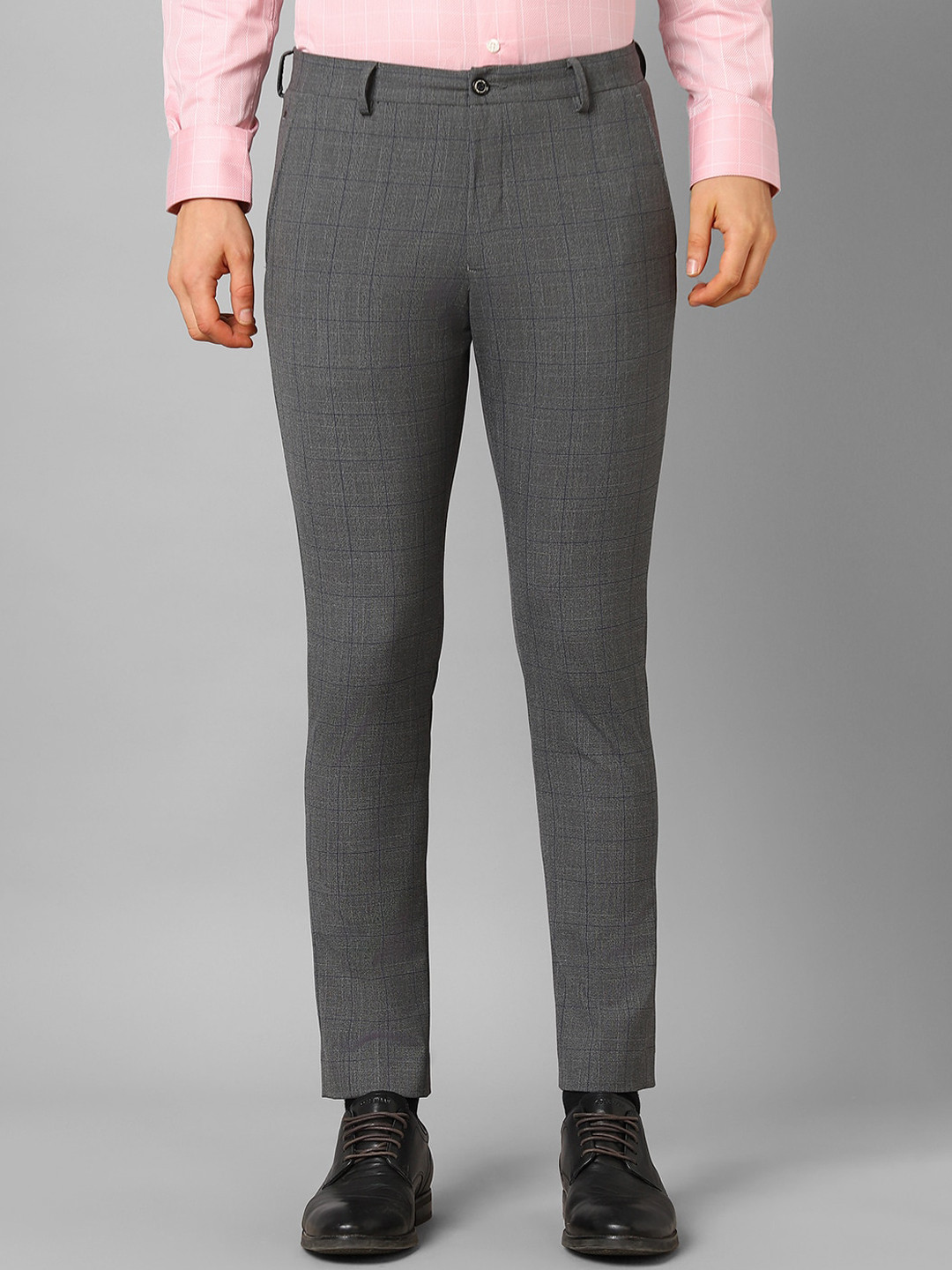 

Louis Philippe Men Mid-Rise Checked Tapered Fit Formal Trousers, Grey