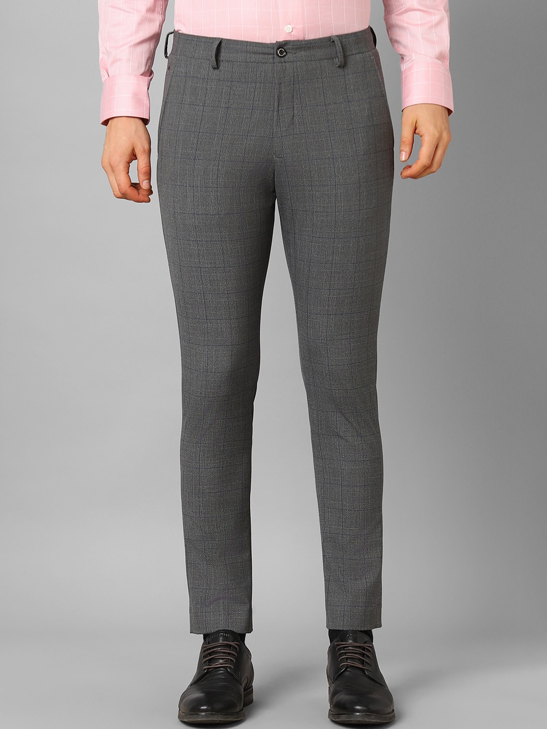

Louis Philippe Men Checked Tapered Fit Formal Trousers, Grey