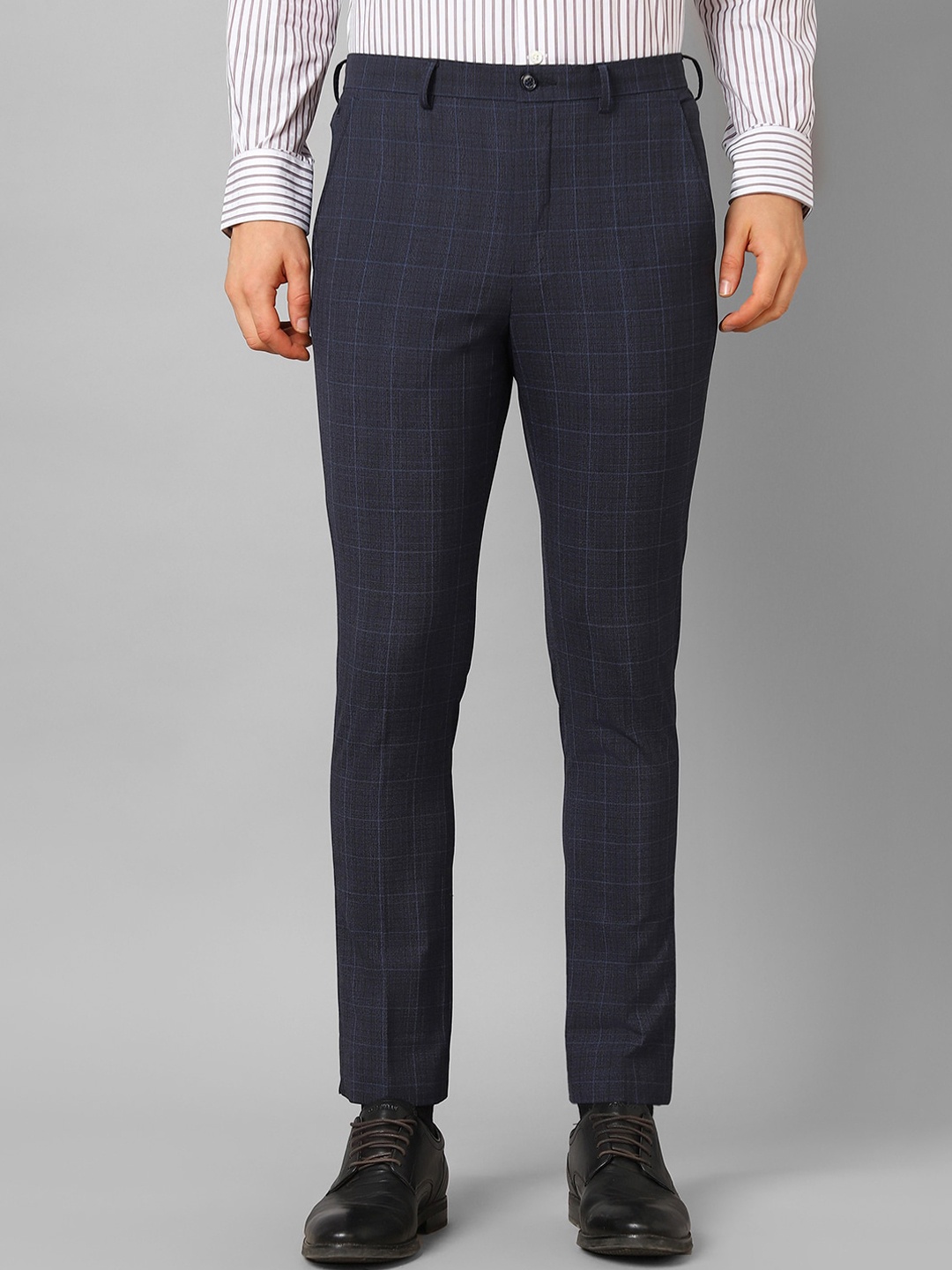 

Louis Philippe Men Checked Tapered Fit Formal Trousers, Navy blue