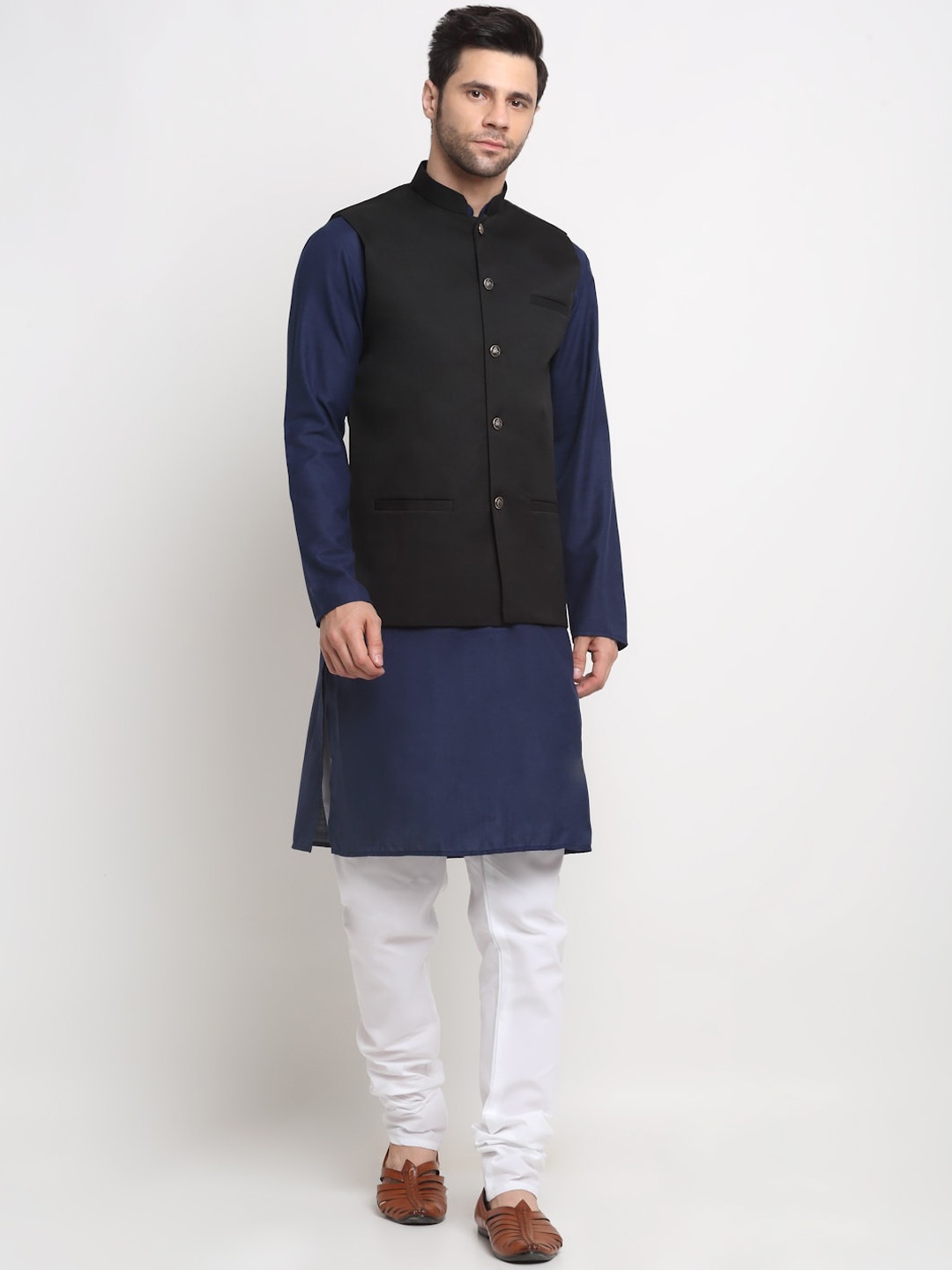 

KRAFT INDIA Straight Kurta & Churidar With Nehru Jacket, Navy blue