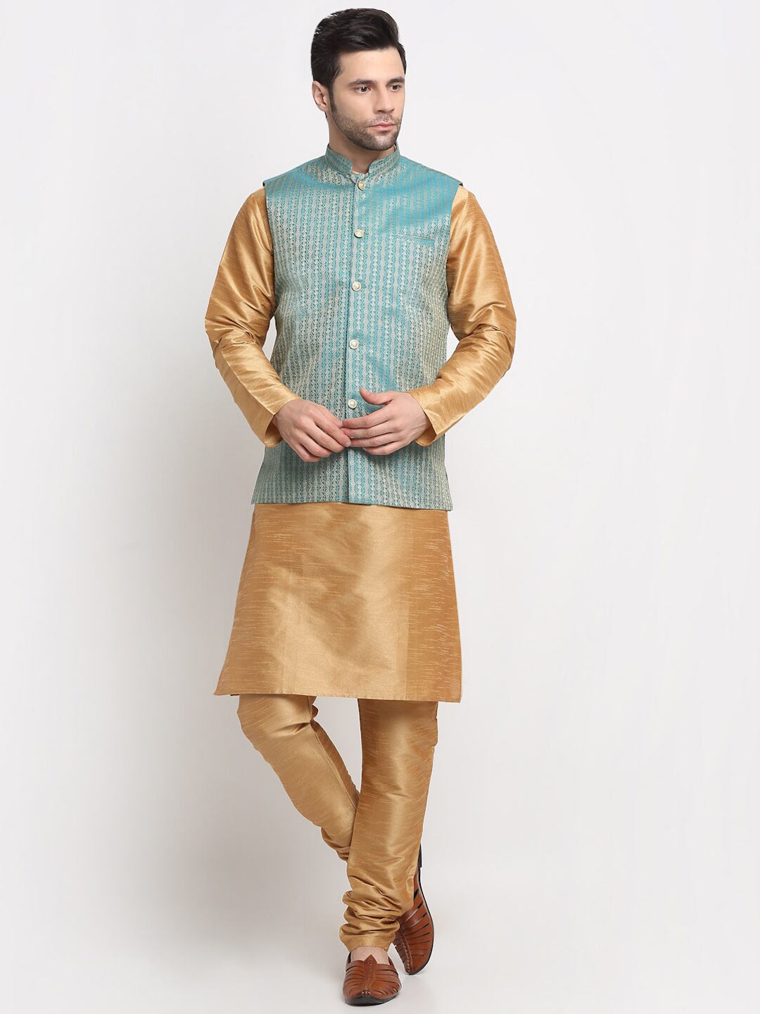 

KRAFT INDIA Men Regular Pure Silk Kurta With Churidar, Gold