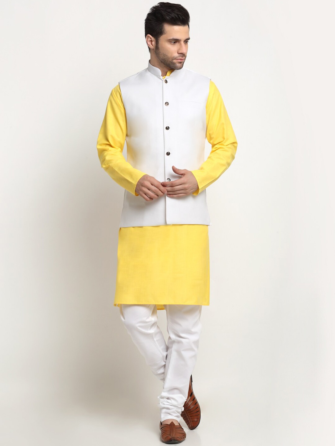 

KRAFT INDIA Men Regular Pure Cotton Kurta With Churidar, Yellow