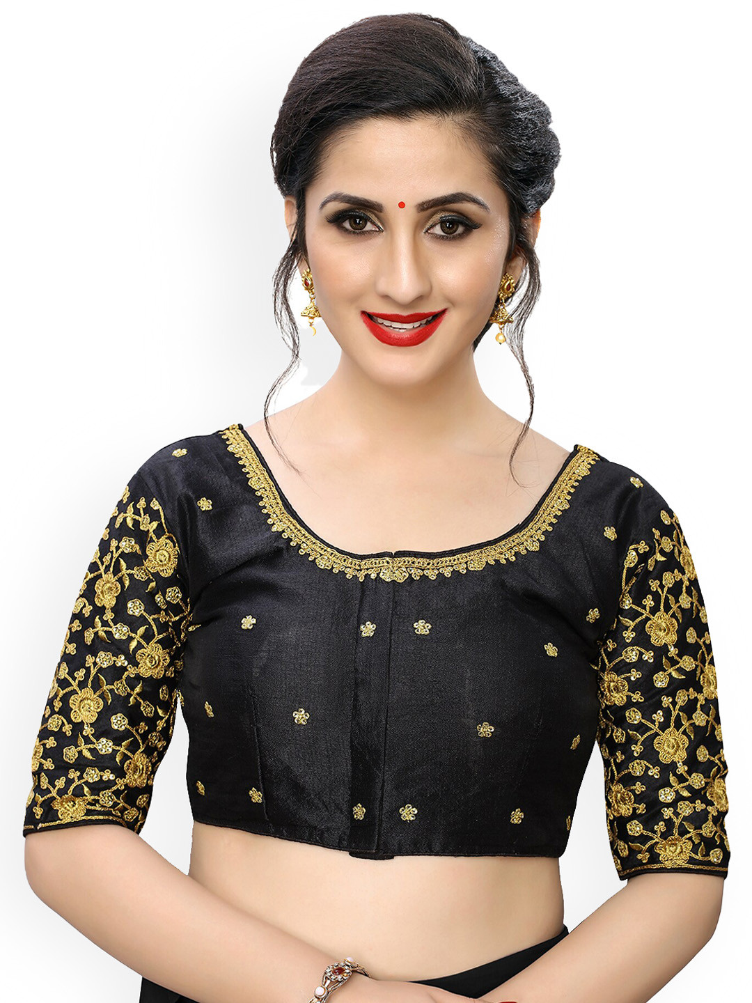 

Fab Dadu Embroidered Silk Saree Blouse, Black