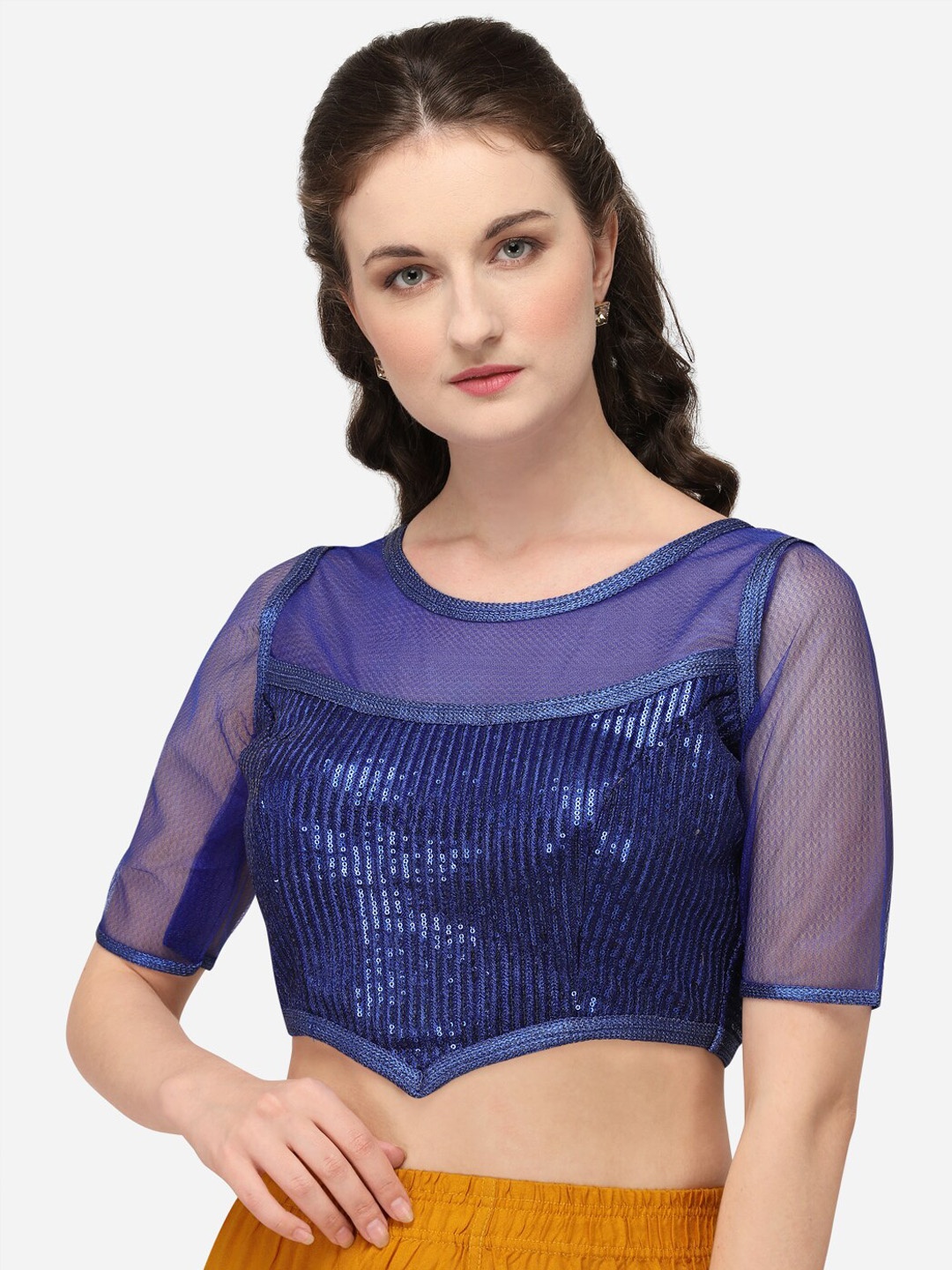 

Fab Dadu Embellished Saree Blouse, Blue
