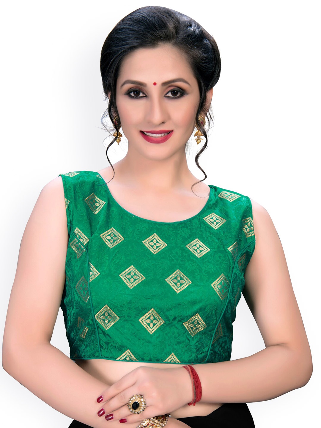 

Fab Dadu Printed Jacquard Saree Blouse, Green