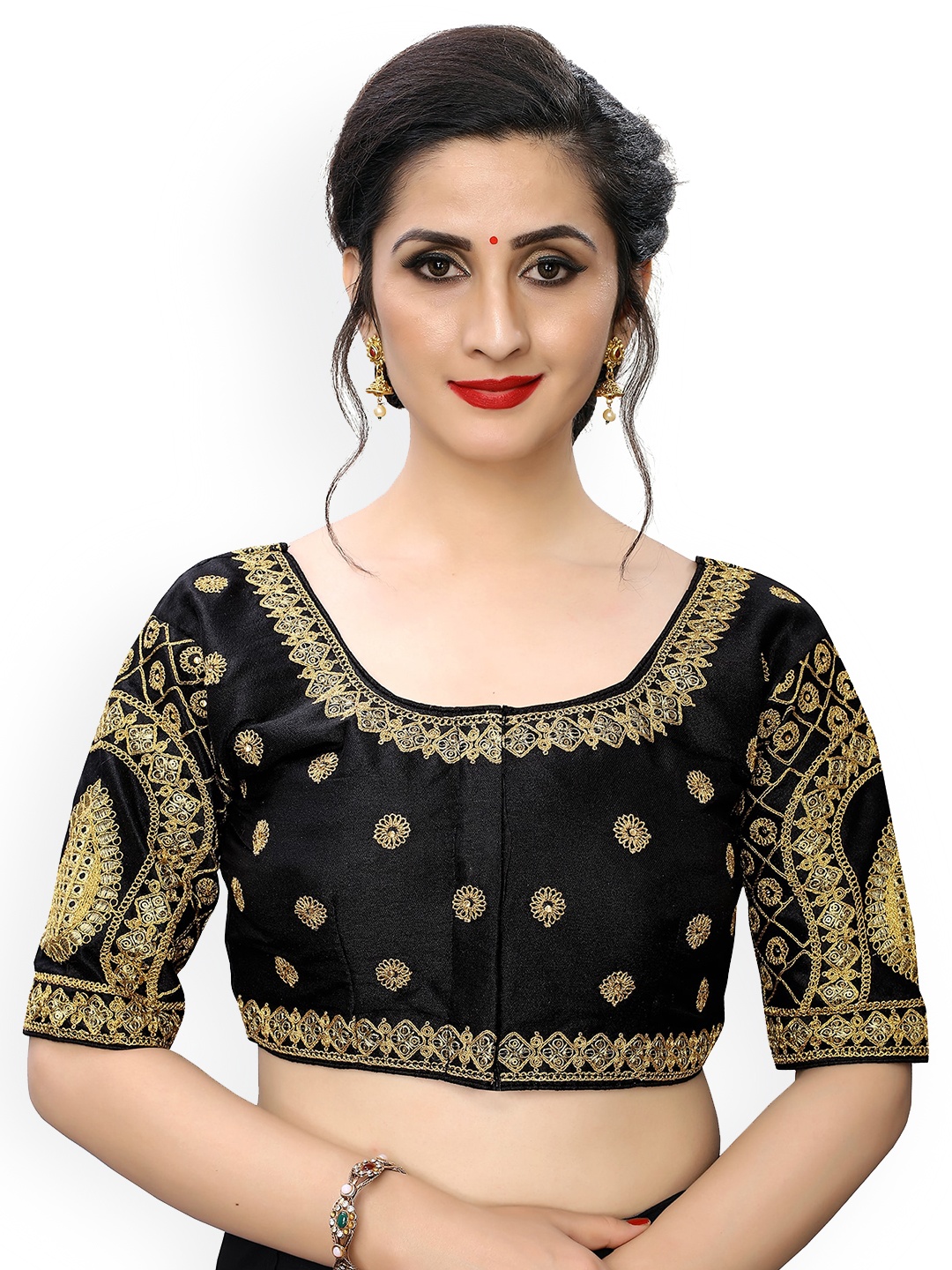 

Fab Dadu Embroidered Phantom Silk Saree Blouse, Black