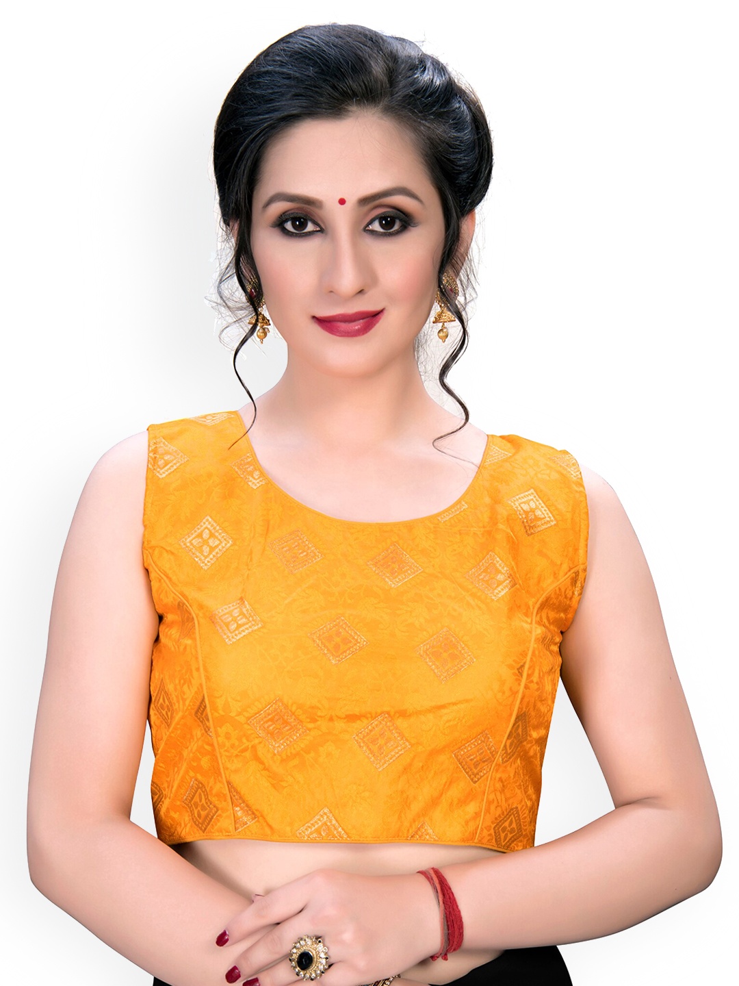 

Fab Dadu Woven Design Sleeveless Saree Blouse, Orange