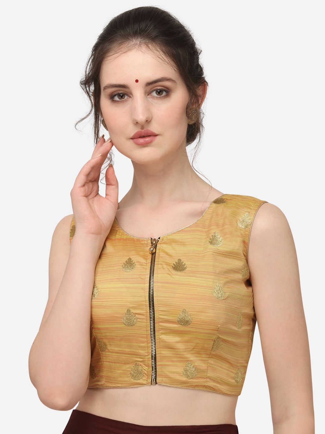 

Fab Dadu Woven Design Sleeveless Saree Blouse, Yellow