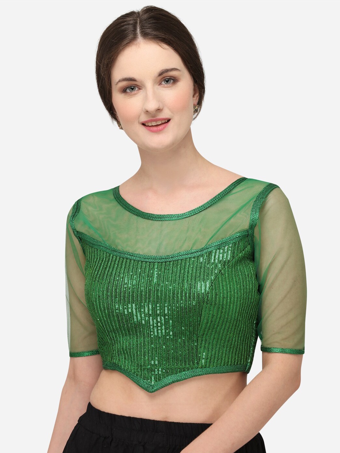 

Fab Dadu Sequin Embellished Georgette Saree Blouse, Green