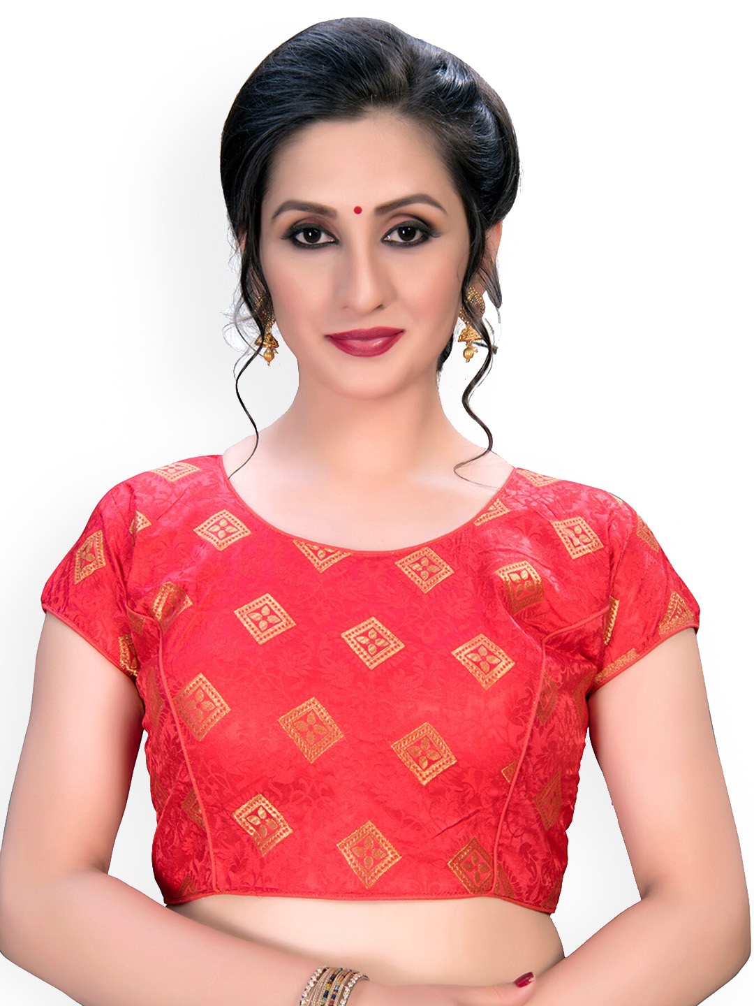 

Fab Dadu Woven Design Sleeveless Saree Blouse, Red