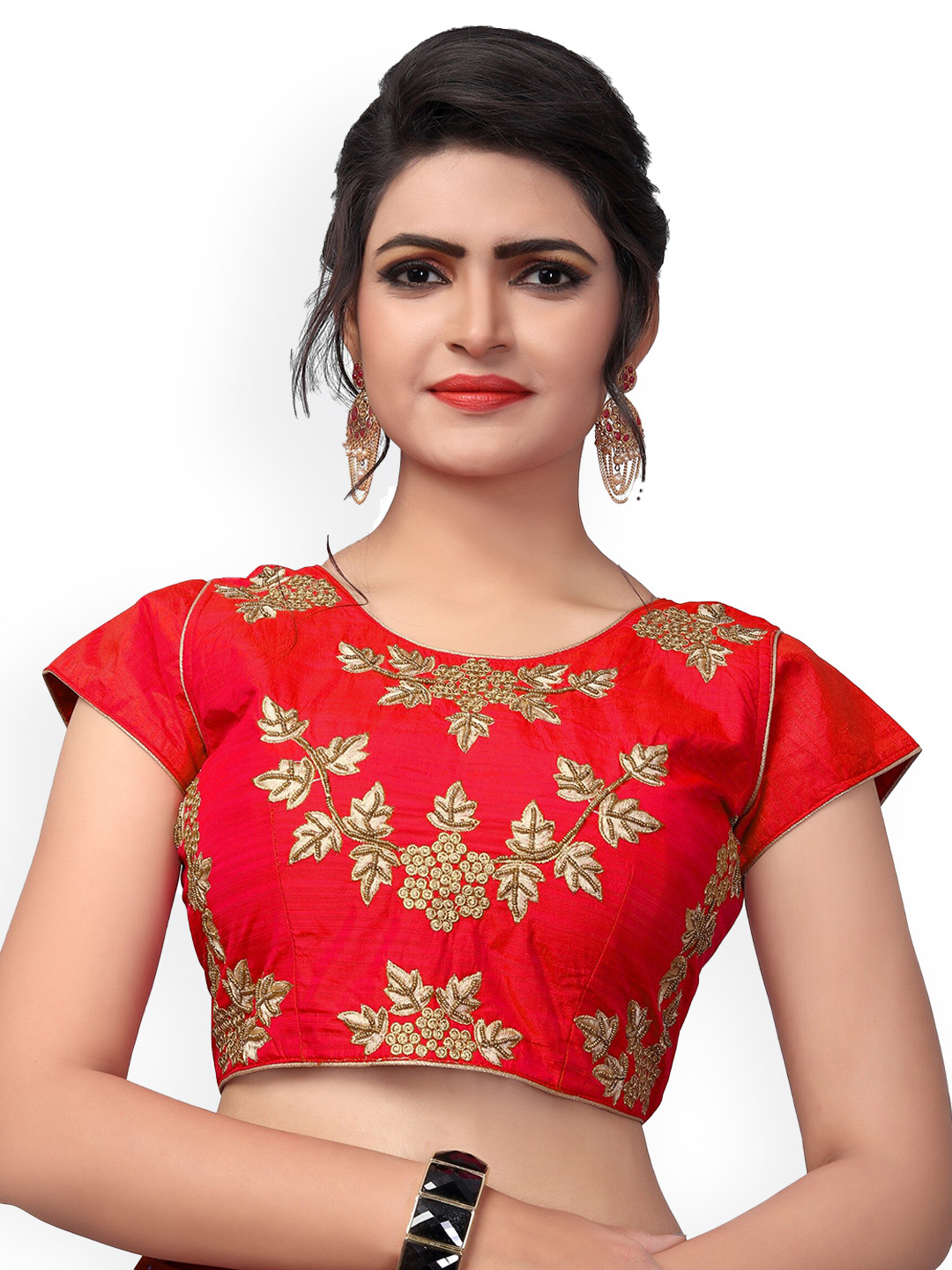 

Fab Dadu Floral Embroidered Saree Blouse, Red
