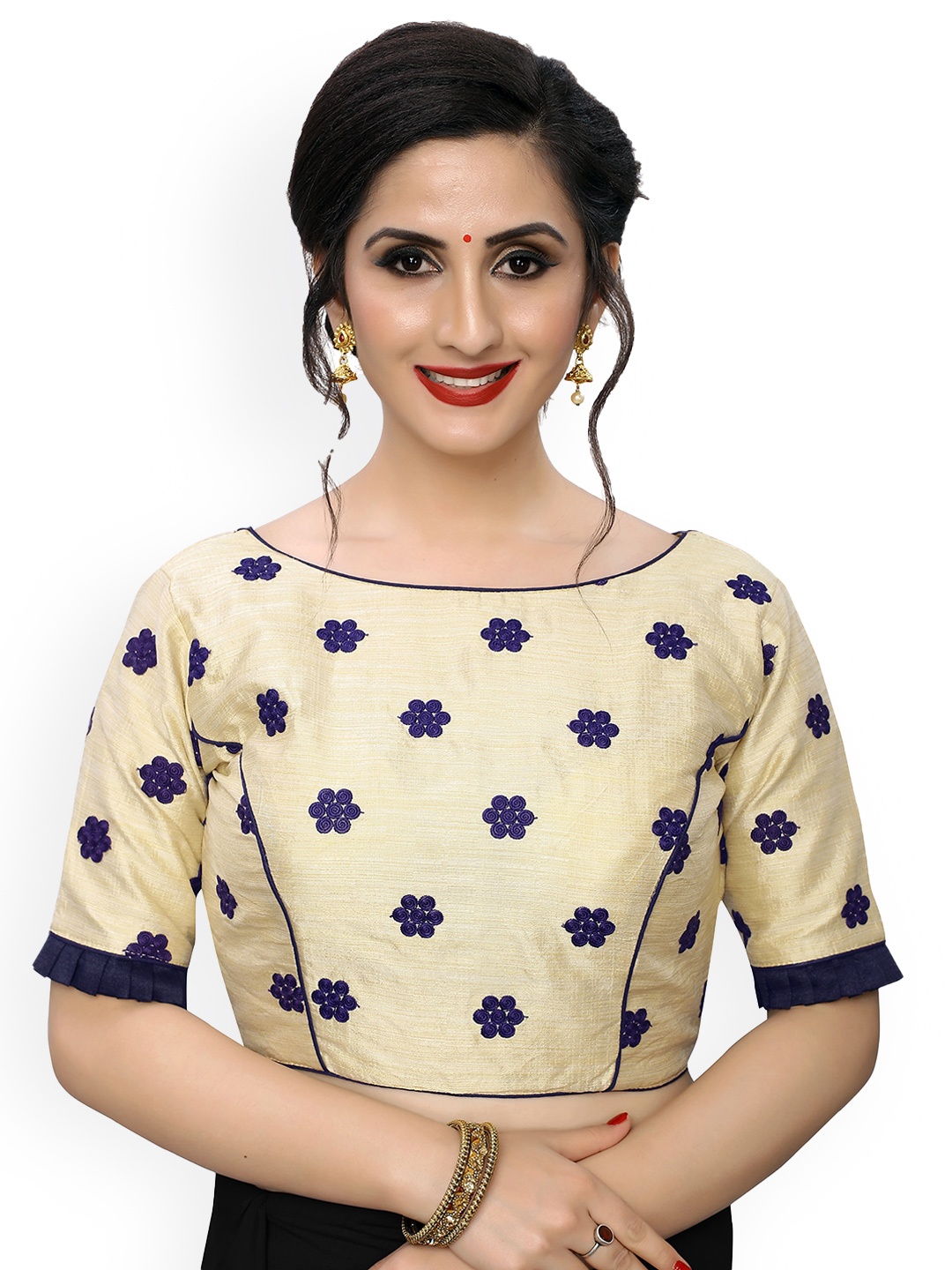 

Fab Dadu Floral Embroidered Saree Blouse, Cream