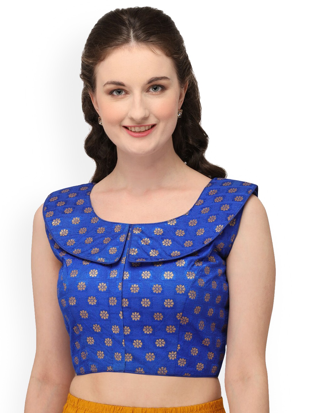 

Fab Dadu Woven-Design Saree Blouse, Blue