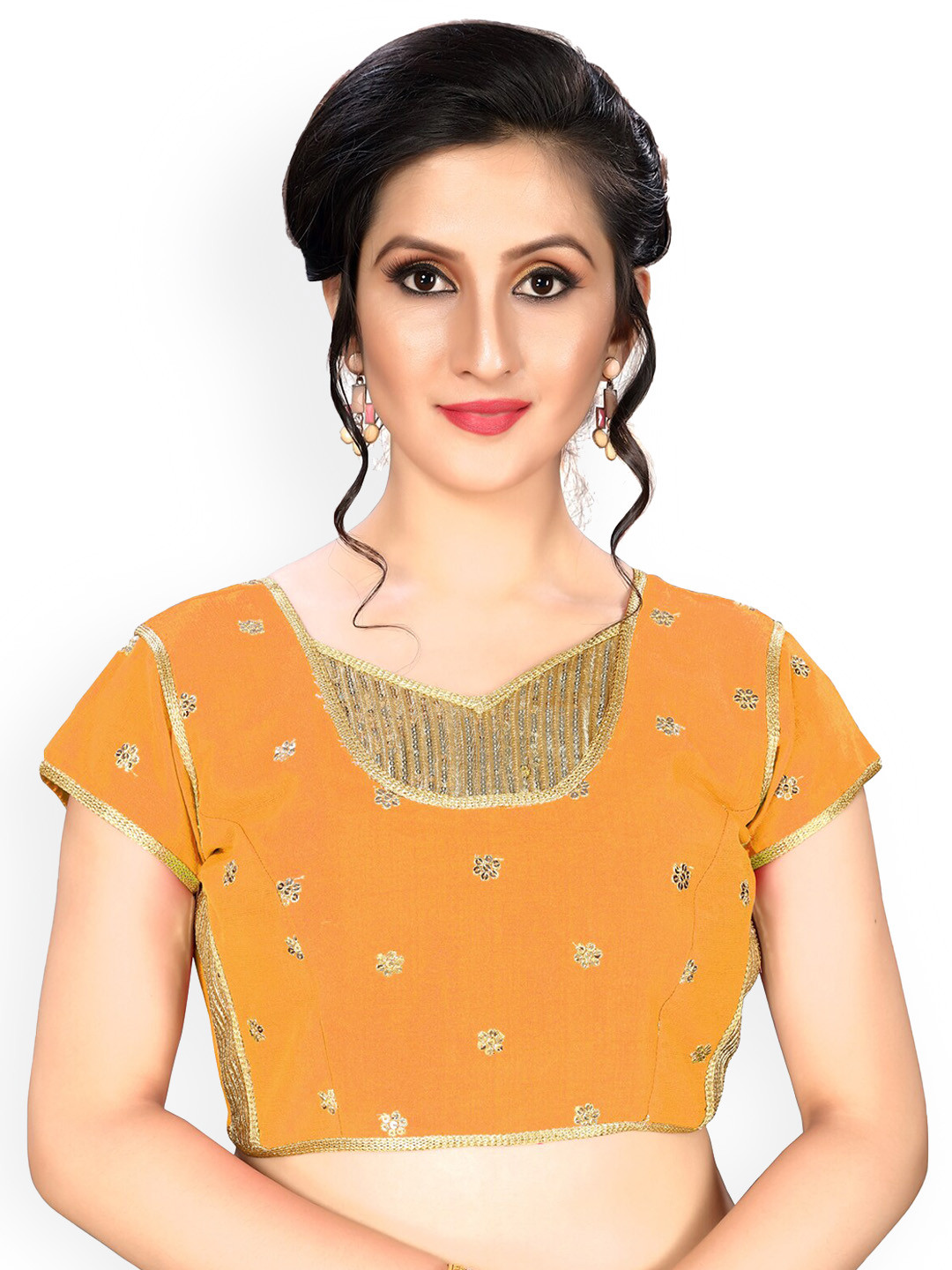 

Fab Dadu V-Neck Embroidered Saree Blouse, Yellow