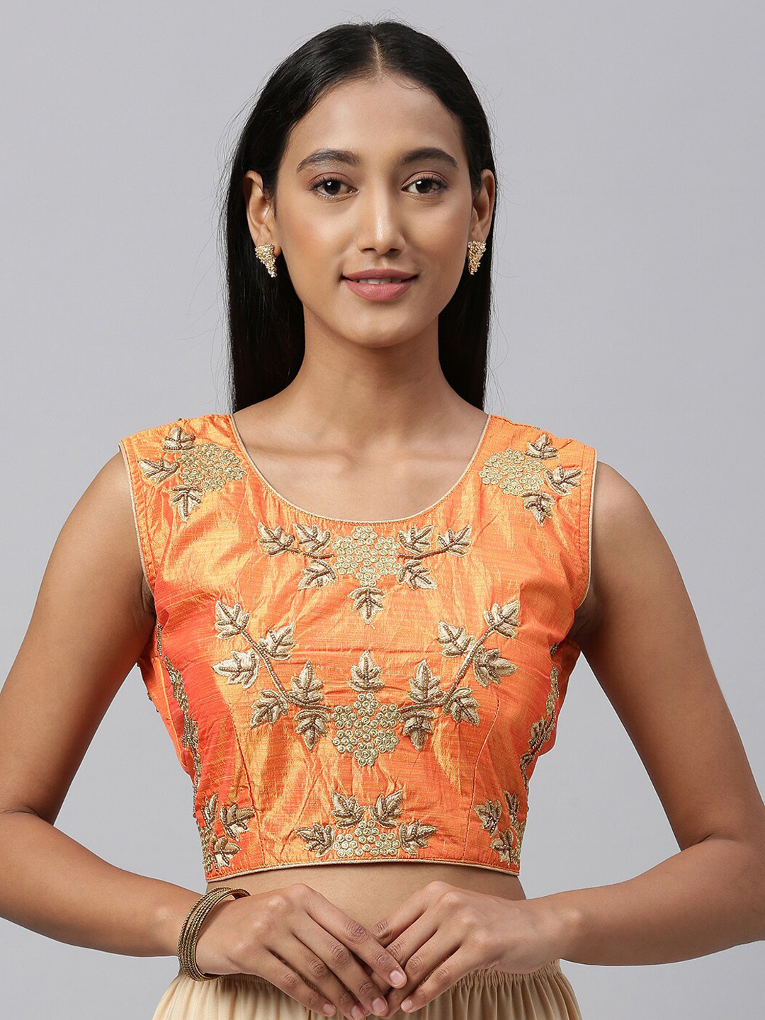 

Fab Dadu Thread Work Embroidered Saree Blouse, Orange