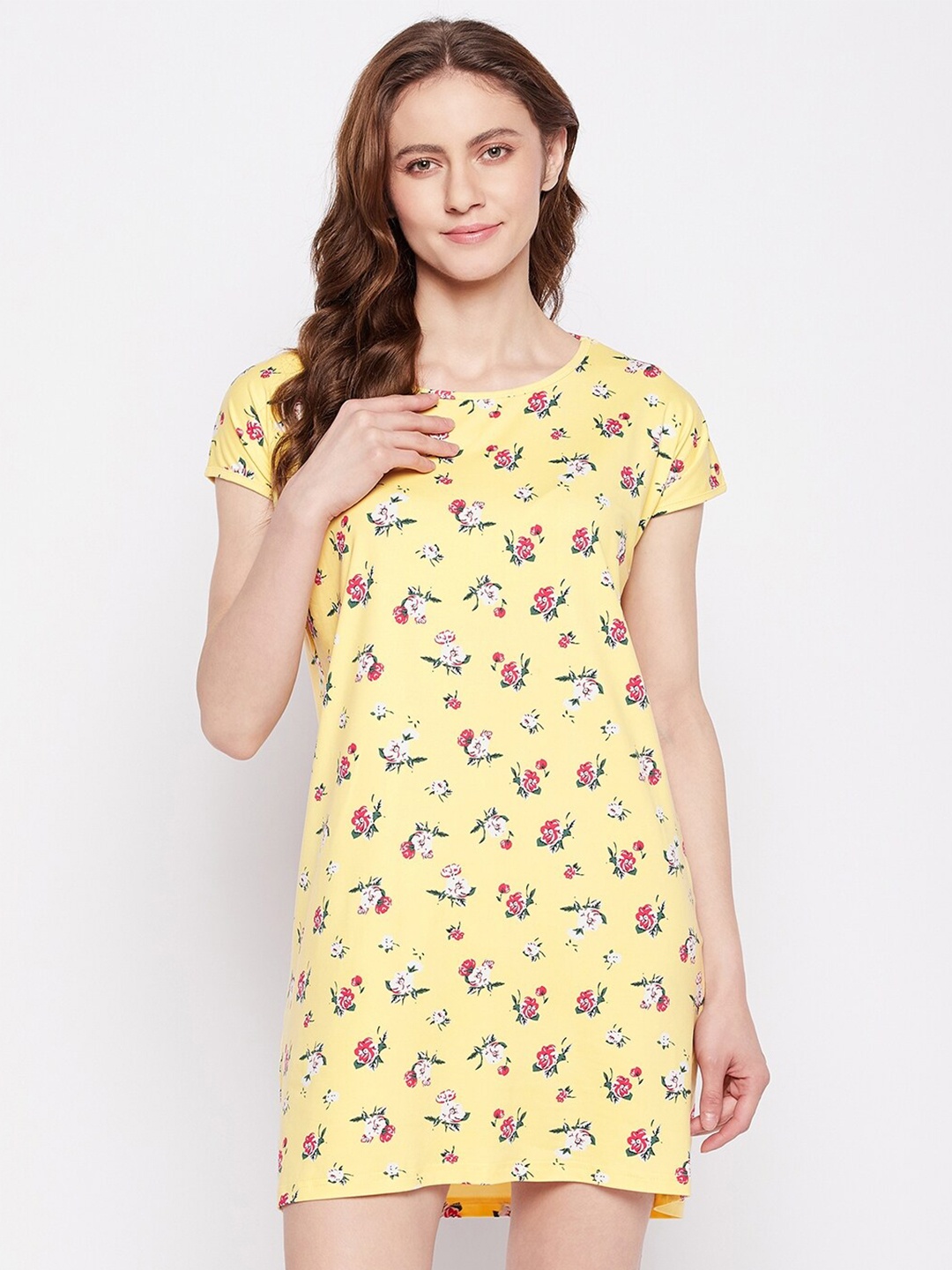 

Camey Floral Printed T-shirt Nightdress, Yellow