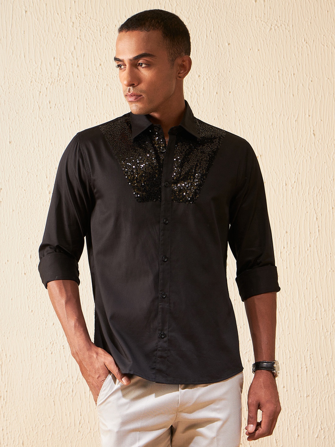 

DENNISON Seqinned Smart Opaque Party Shirt, Black
