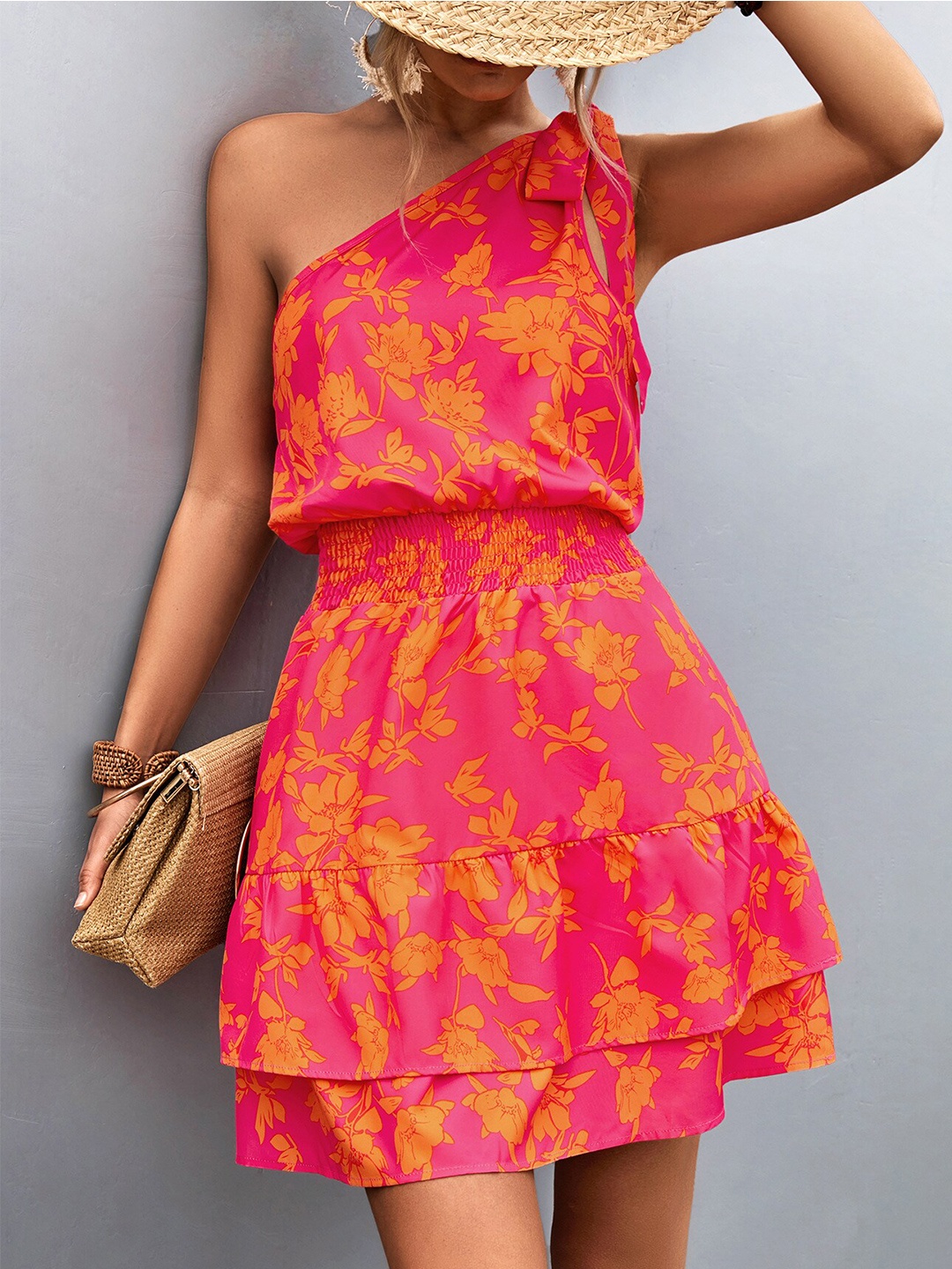 

StyleCast Floral Printed One Shoulder Fit and Flare Dress, Orange