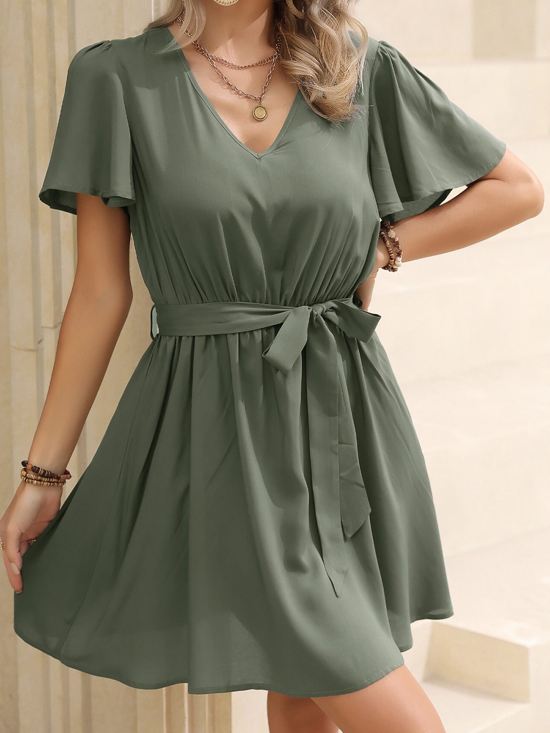 

BoStreet V-neck Fit & Flare Dress, Green