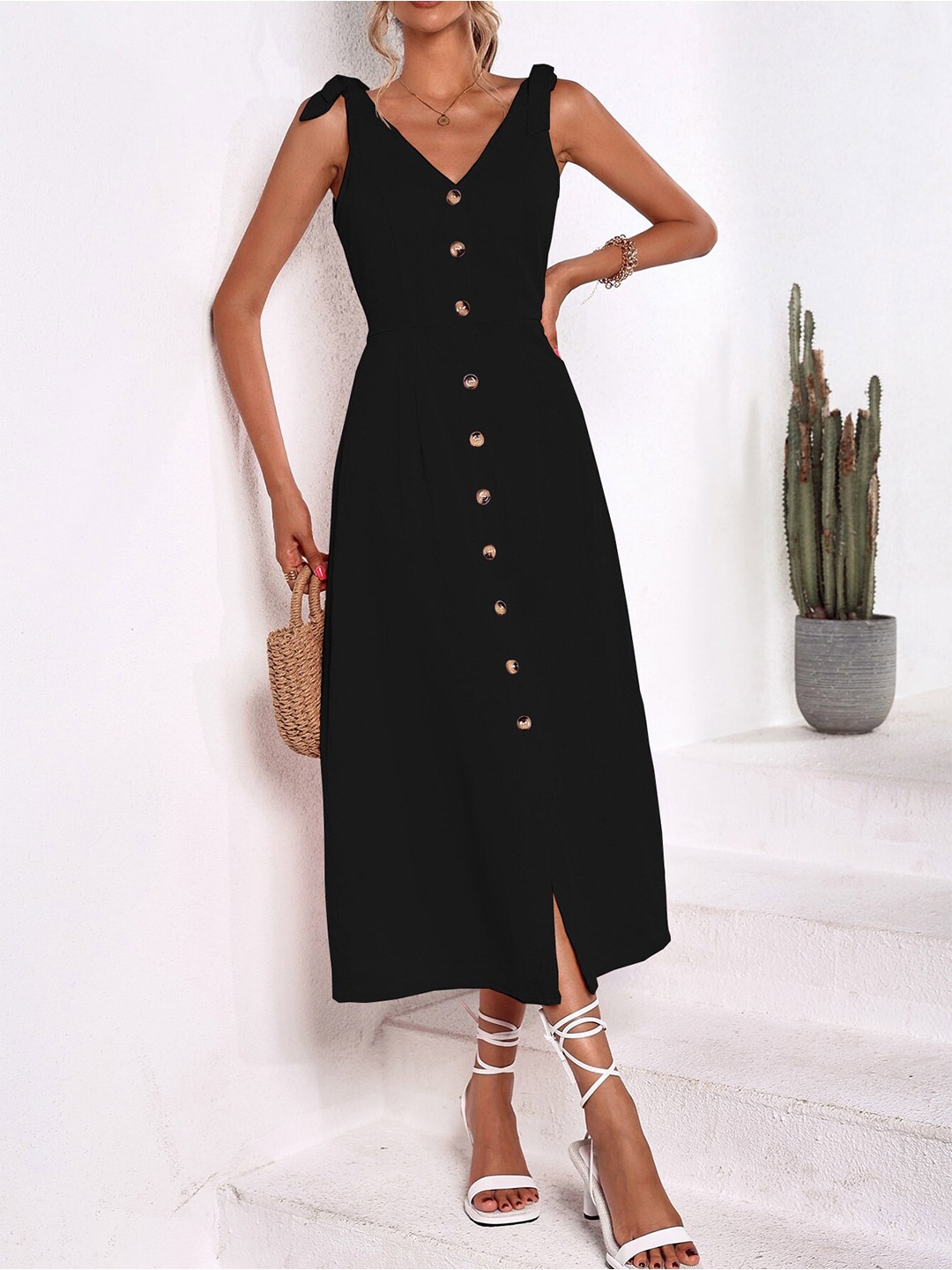 

BoStreet Black A-Line Midi Dress
