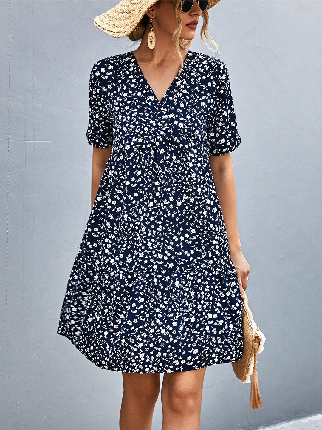 

StyleCast Floral Print A-Line Dress, Navy blue