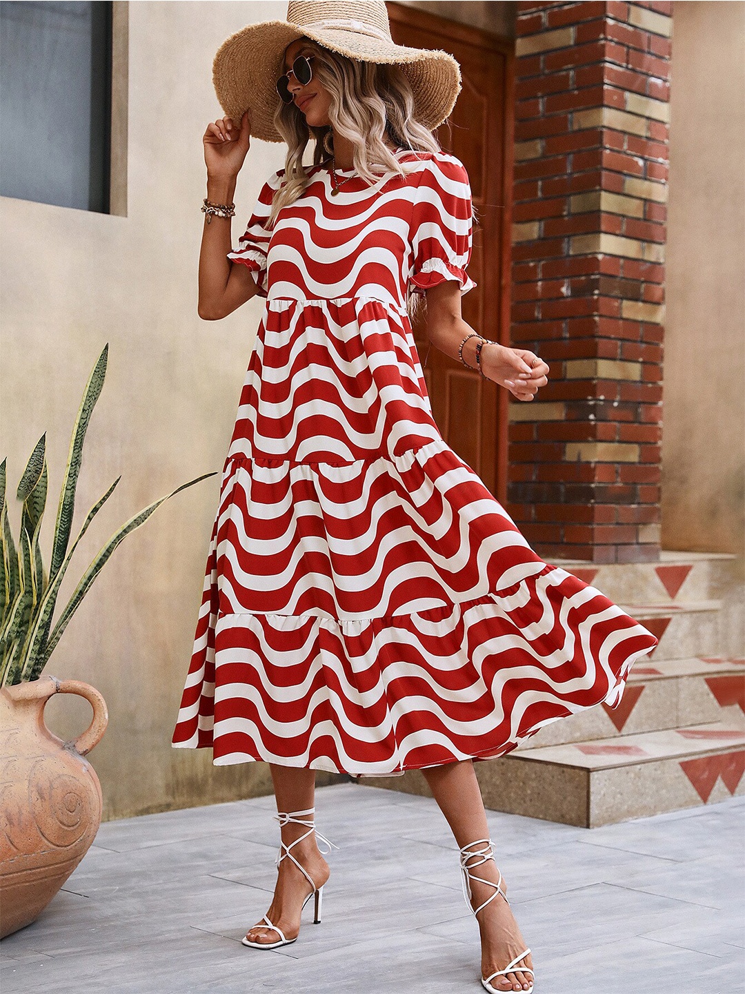 

StyleCast Red Geometric Printed Casual Fit & Flare Dress