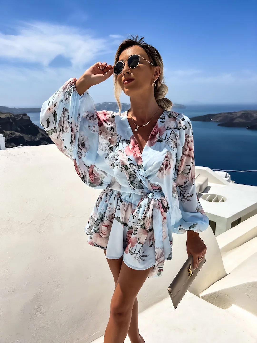 

StyleCast Blue Floral Printed Dolman Sleeves Cotton Jumpsuit