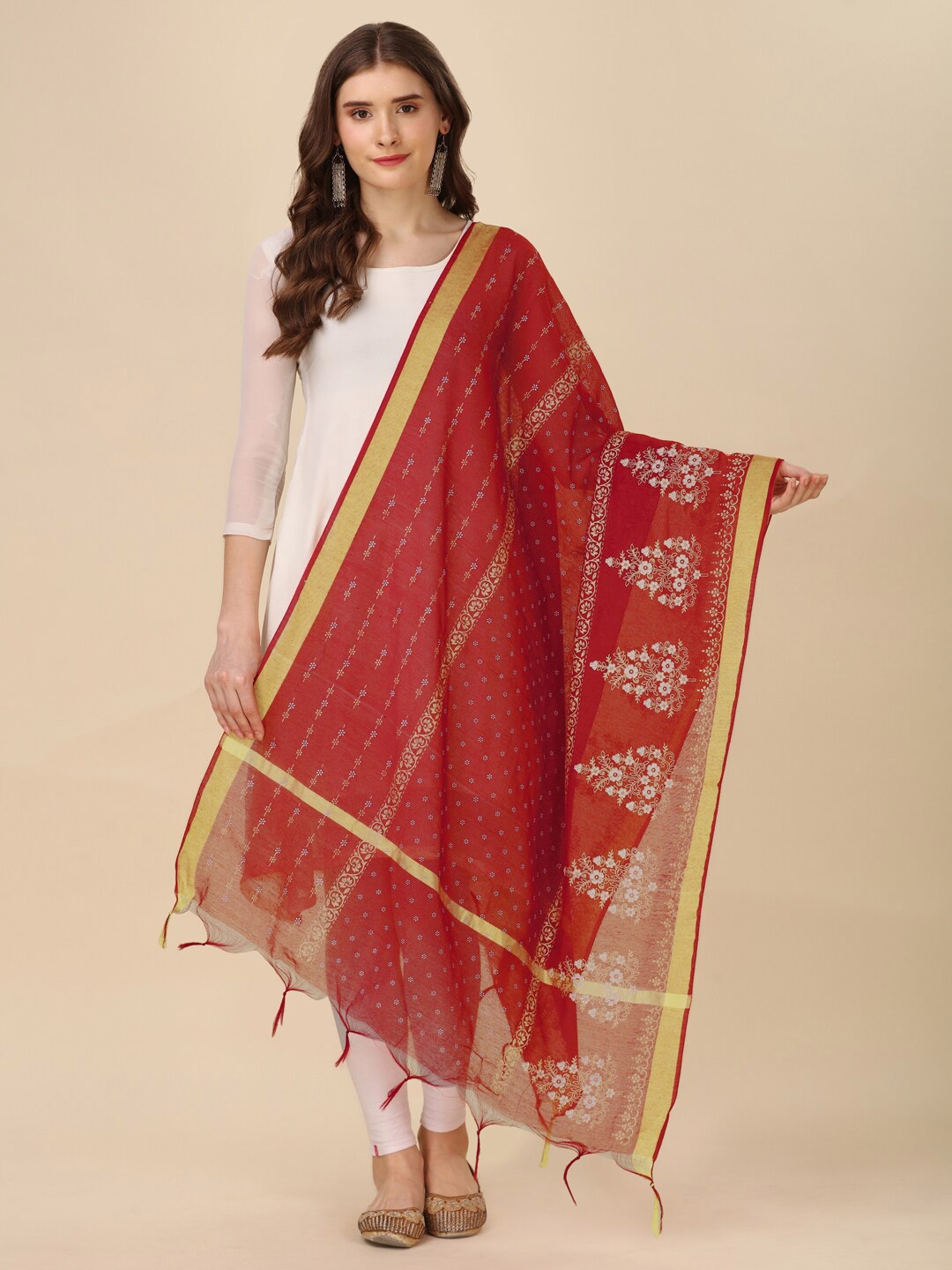 

Mitera Red & White Ethnic Motifs Printed Dupatta
