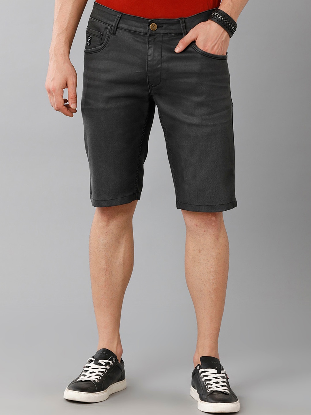 

YOVISH Men Mid-Rise Cotton Denim Shorts, Grey