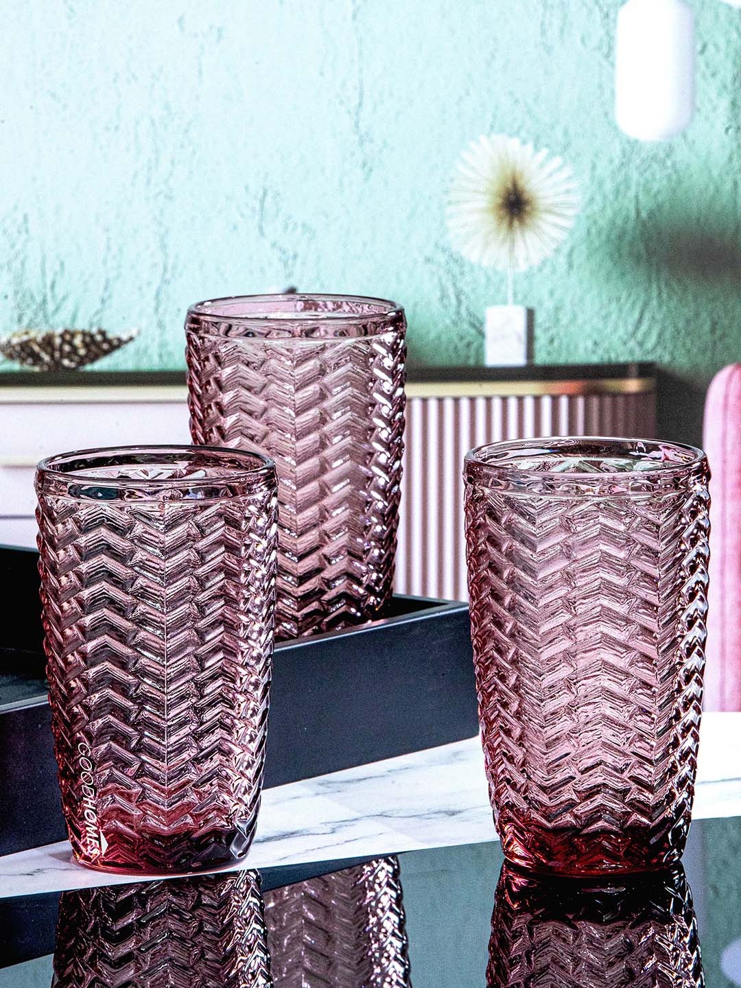 

GOODHOMES Ode Hibiscus Purple 6 Pieces Textured Water Glasses 380 ml Each