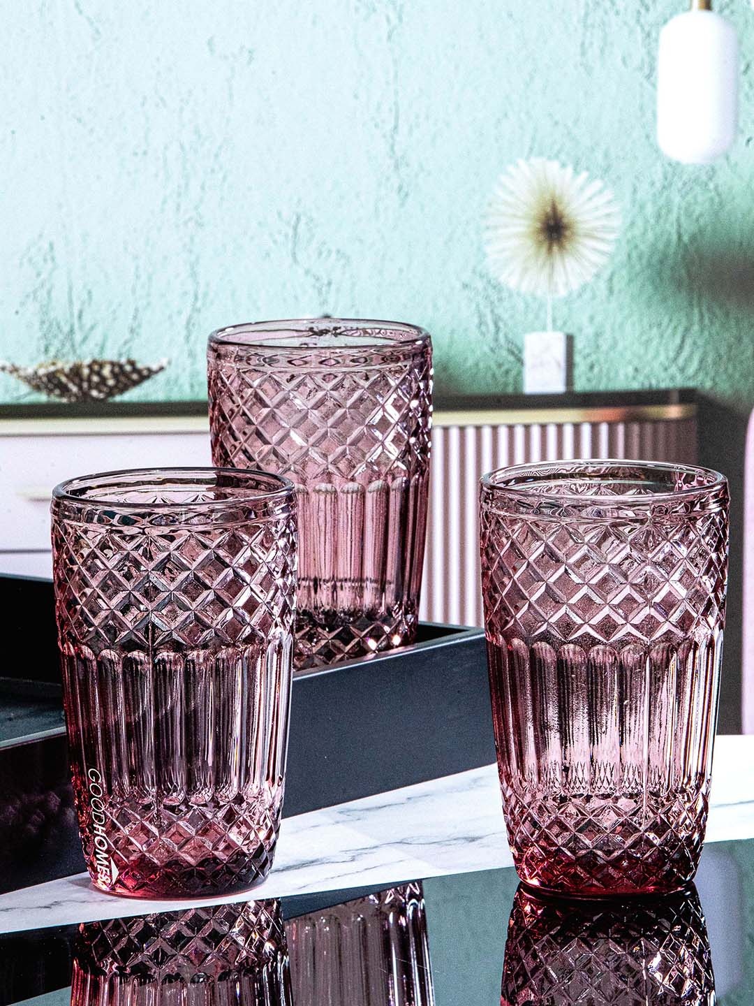 

GOODHOMES Pink 6 Pieces Textured Water Glasses 380 ml Each