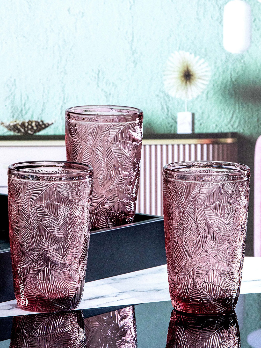 

GOODHOMES Billow Hibiscus Purple 6 Pieces Textured Water Glasses 380 ml Each