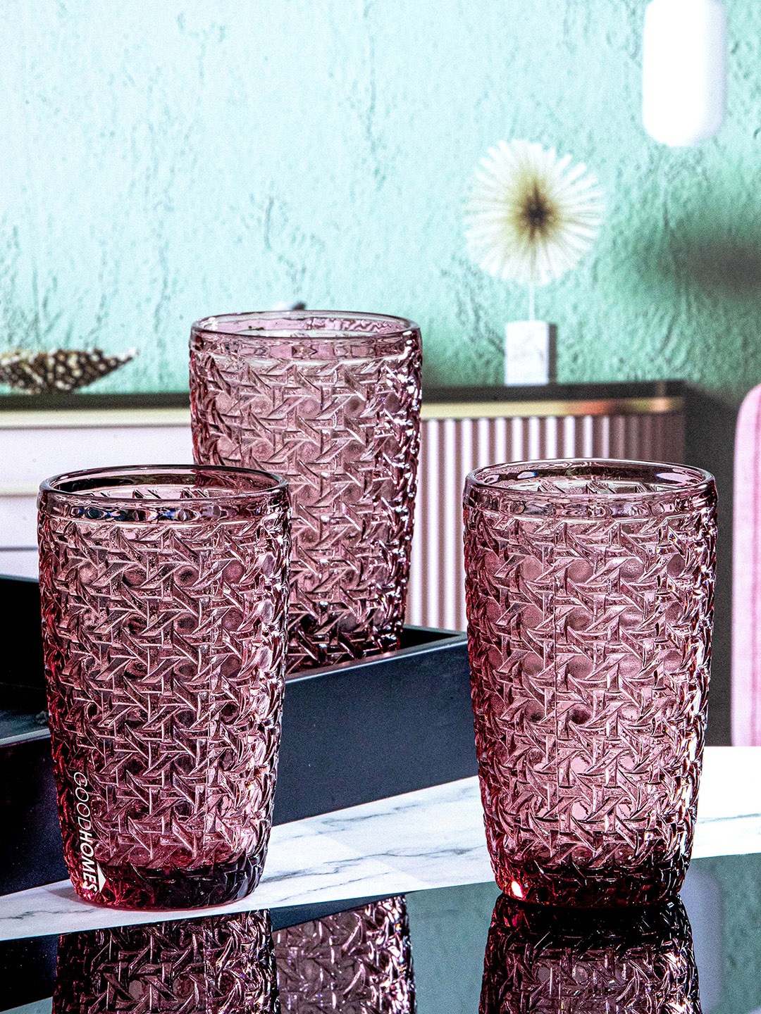 

GOODHOMES Ruta Hibiscus Purple 6 Pieces Textured Water Glasses 380 ml Each
