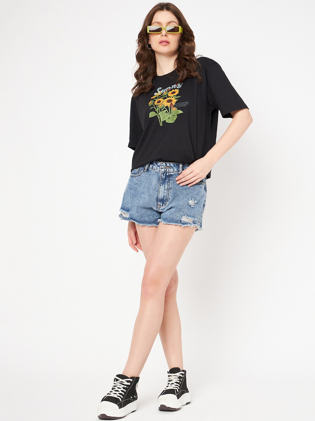 

Mast & Harbour Black Graphic Printed Pure Cotton T-shirt