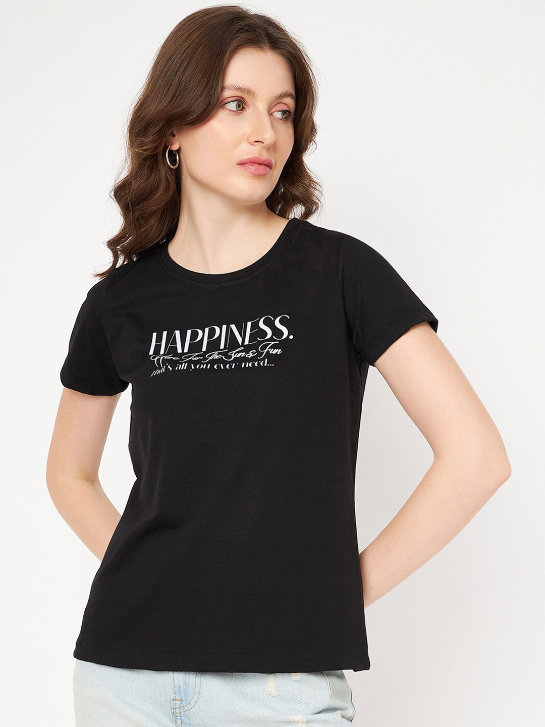 

Mast & Harbour Black Typography Printed Pure Cotton T-shirt