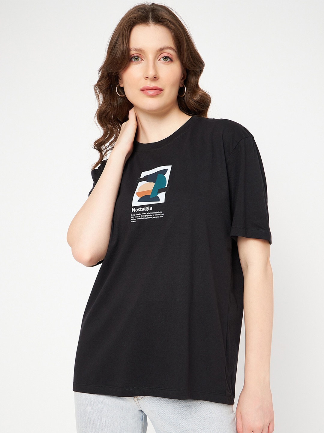 

Mast & Harbour Black Typography Printed Pure Cotton T-shirt