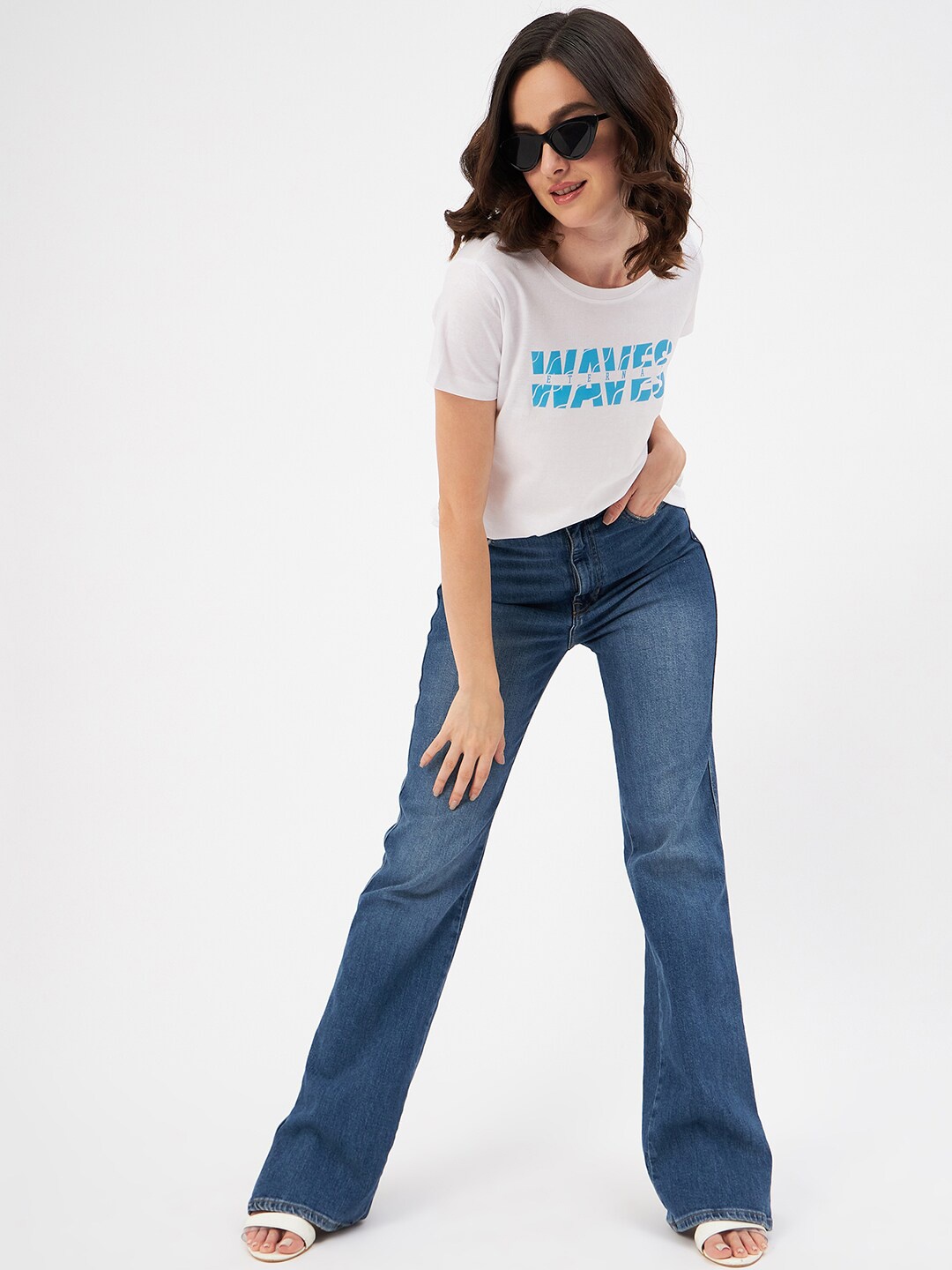 

Mast & Harbour White Typography Printed Pure Cotton T-shirt