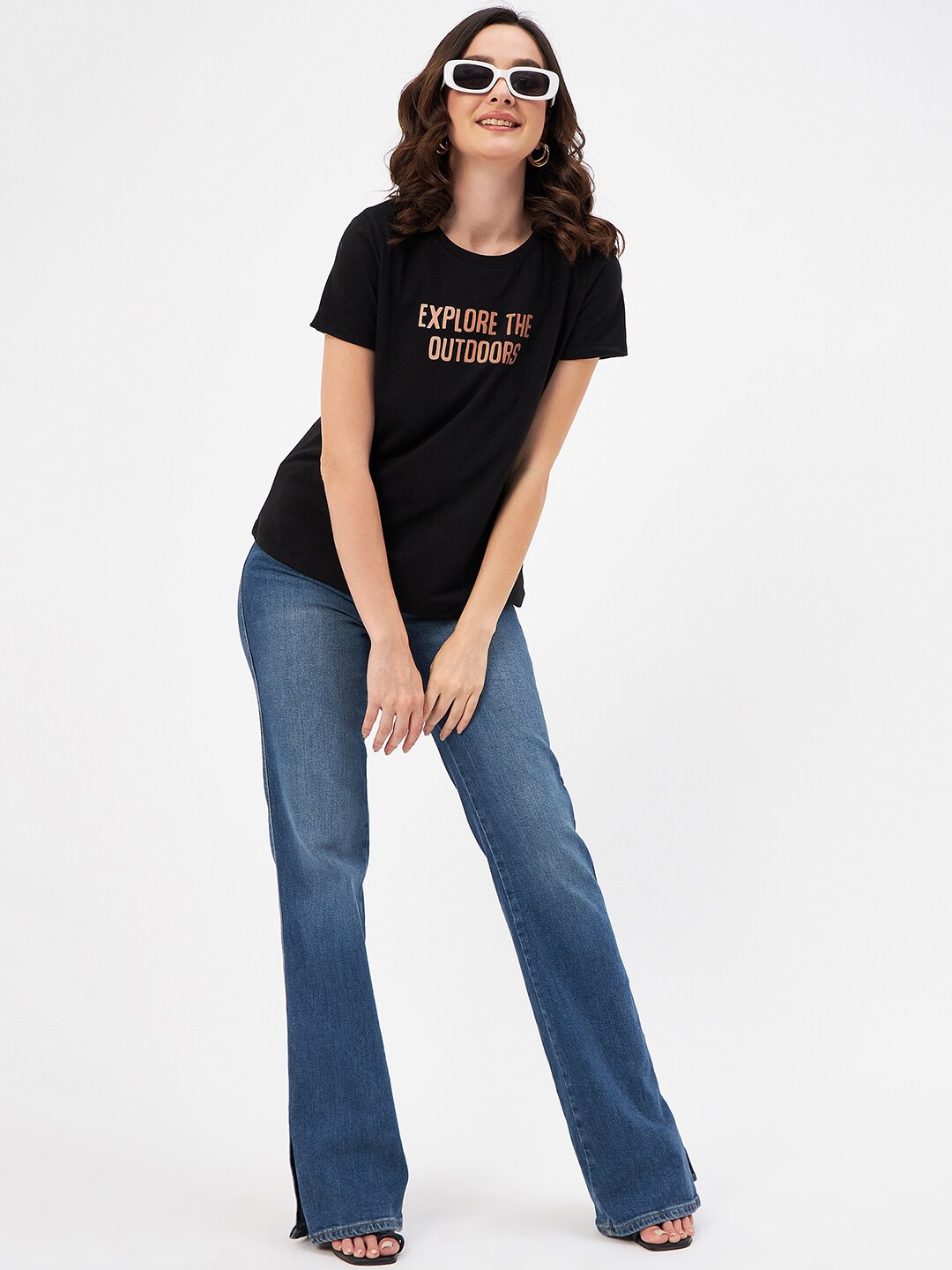 

Mast & Harbour Black Typography Printed Pure Cotton T-shirt