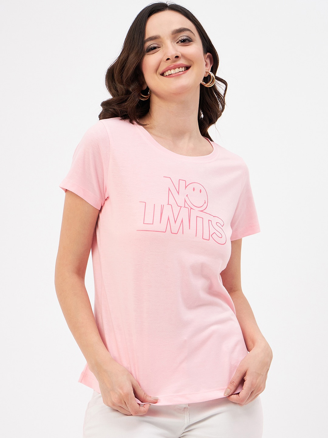 

Mast & Harbour Pink Typography Printed Pure Cotton T-shirt