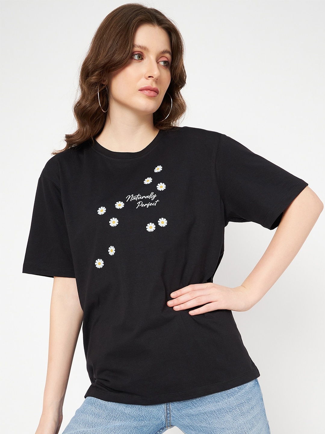 

Mast & Harbour Black & White Typography Printed Pure Cotton T-shirt