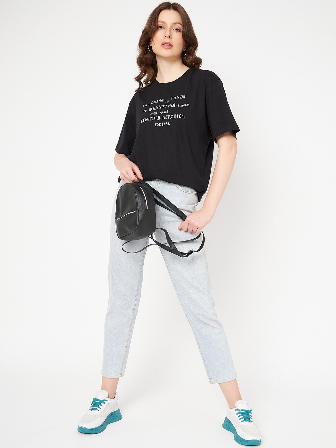 

Mast & Harbour Black & White Typography Printed Pure Cotton T-shirt